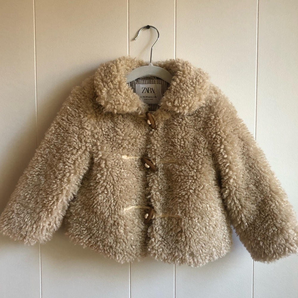 Zara Sherling Toggle Coat - Tan - Size 18-24M